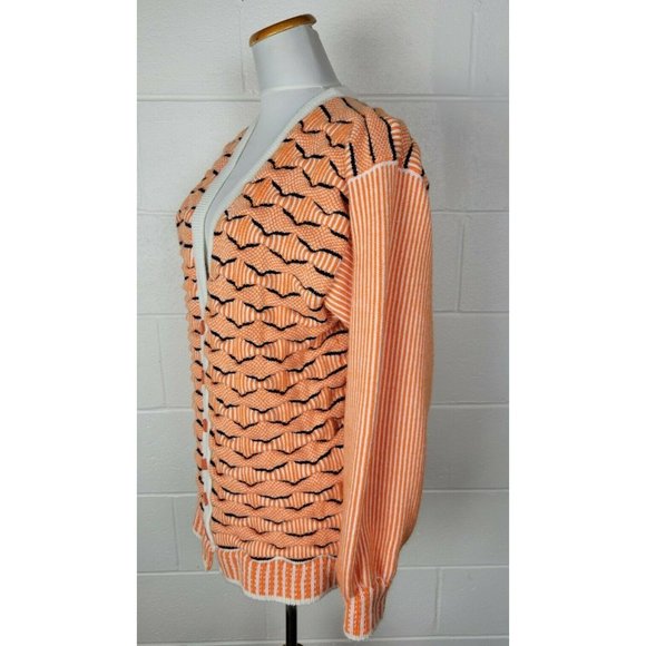 Vtg Womens Crazy Orange Wavy 3D Chunky Knit Cardigan Sweater Birdseye Stripe L? - Picture 6 of 11